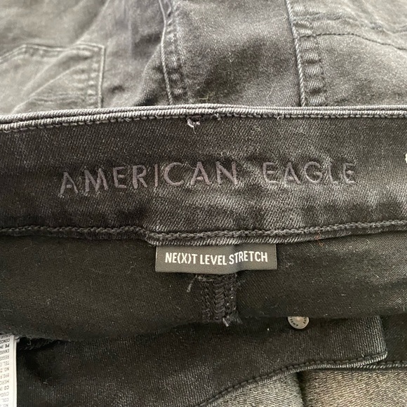 American Eagle Curvy Hi Rise Black Distressed Denim Mini Skirt - Picture 6 of 10